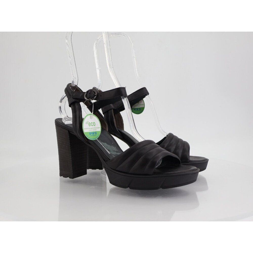 Paul Green Leslie Heel Black Leather Open Toe Ankle Strap Sandal Size US 9.5